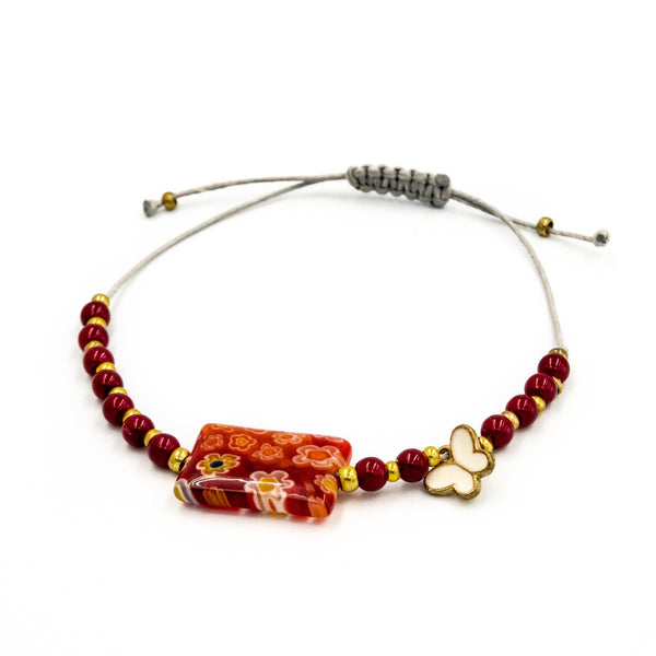 ANTHEIA | Red Beads & Flower Ornament Bracelet