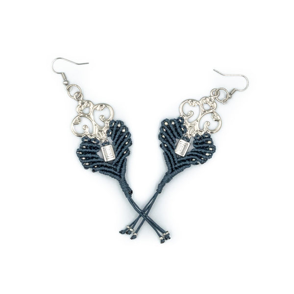 ALECTO | Blue Macrame & Silver Ornament Earrings
