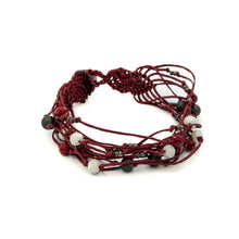 Load image into Gallery viewer, ARACHNE | Red Cloth &amp; Black+White Gemstone Beads Bracelet