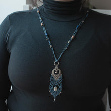 Load image into Gallery viewer, ALECTO | Blue Waxed Linen &amp; Macrame Ornament Necklace