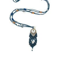 Load image into Gallery viewer, ALECTO | Blue Waxed Linen &amp; Macrame Ornament Necklace