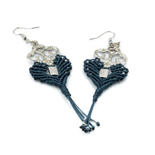 Load image into Gallery viewer, ALECTO | Blue Macrame &amp; Silver Ornament Earrings