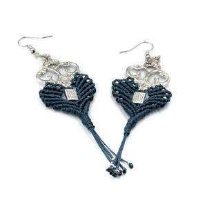 ALECTO | Blue Macrame & Silver Ornament Earrings