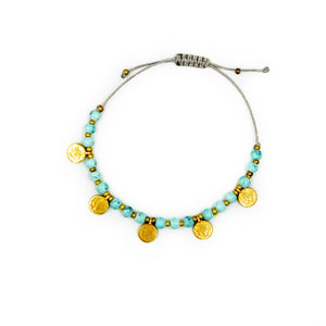 AMPHITRITE | Blue Beads & Golden "Coins" Bracelet