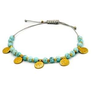 AMPHITRITE | Blue Beads & Golden "Coins" Bracelet