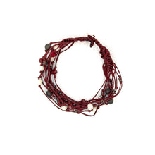 Load image into Gallery viewer, ARACHNE | Red Cloth &amp; Black+White Gemstone Beads Bracelet