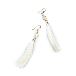 ATHENA | White Fringes & Stones Earrings