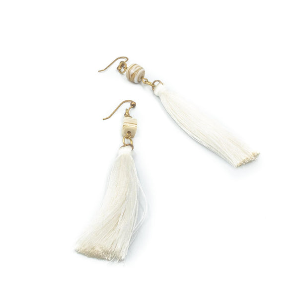 ATHENA | White Fringes & Stones Earrings