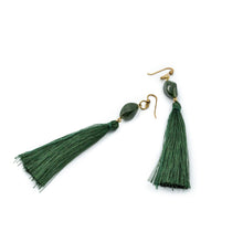 Load image into Gallery viewer, DEMETRA | Green Fringes &amp; Stones Earrings