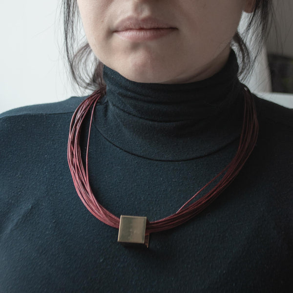 EURYALE | Red Leather Craft Thread & Forged Metal Necklace