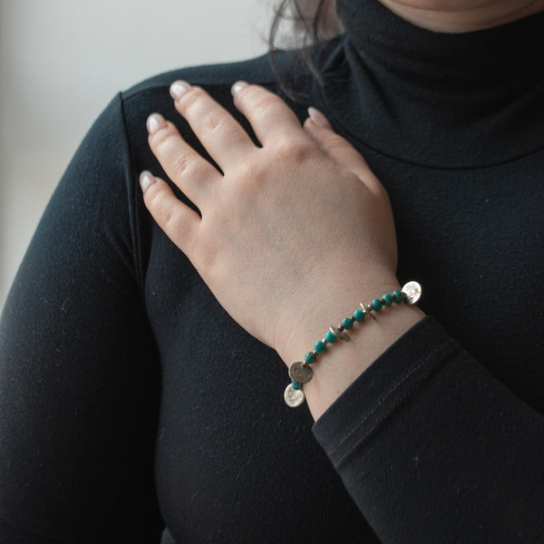 GALENE | Blue Beads & Silver "Coins" Bracelet