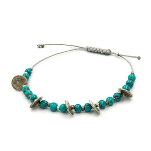 GALENE | Blue Beads & Silver "Coins" Bracelet