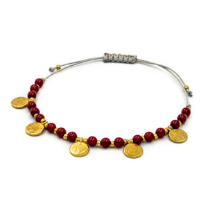 HESTIA | Red Beads & Golden "Coins" Bracelet