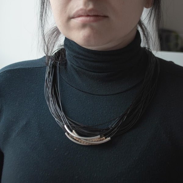 HYDRA | Blackl Leather Craft Thread & Forged Metal Necklace