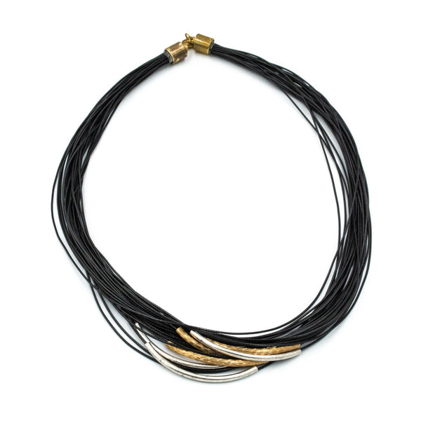 HYDRA | Blackl Leather Craft Thread & Forged Metal Necklace