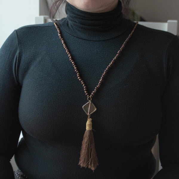 MAIA | Brown Beads & Brown Fringes Necklace