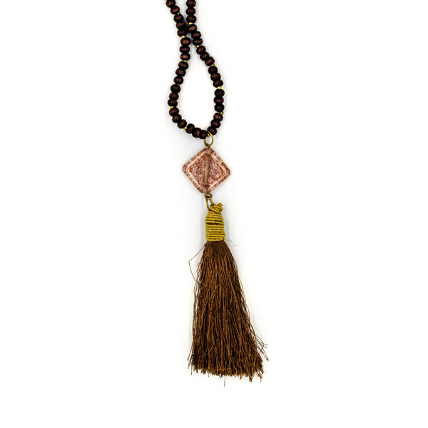 MAIA | Brown Beads & Brown Fringes Necklace