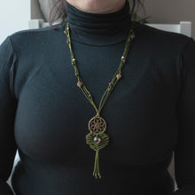 Load image into Gallery viewer, MEGAERA | Green Waxed Linen &amp; Macrame Ornament Necklace