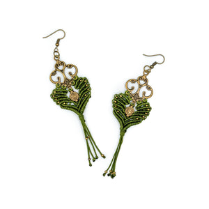 MEGAERA | Green Macrame & Silver Ornament Earrings