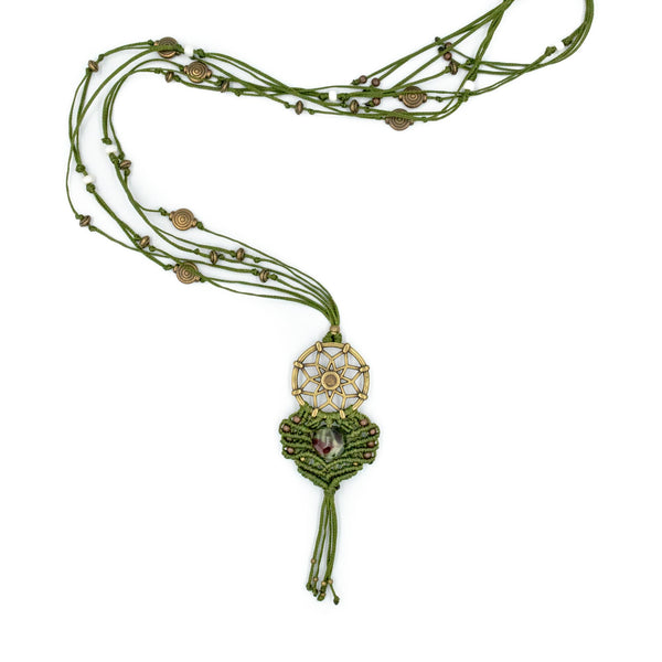 MEGAERA | Green Waxed Linen & Macrame Ornament Necklace