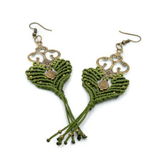 Load image into Gallery viewer, MEGAERA | Green Macrame &amp; Silver Ornament Earrings