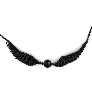 PERSEPHONE | Black Macrame & Black+Gold Gem Necklace