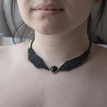 Load image into Gallery viewer, PERSEPHONE | Black Macrame &amp; Black+Gold Gem Necklace