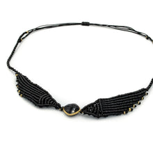 Load image into Gallery viewer, PERSEPHONE | Black Macrame &amp; Black+Gold Gem Necklace