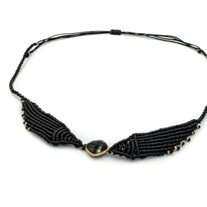 PERSEPHONE | Black Macrame & Black+Gold Gem Necklace