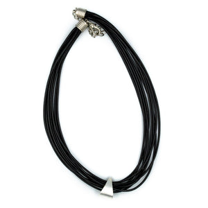 STHENO | Black Leather Craft Thread & Forged Metal Necklace