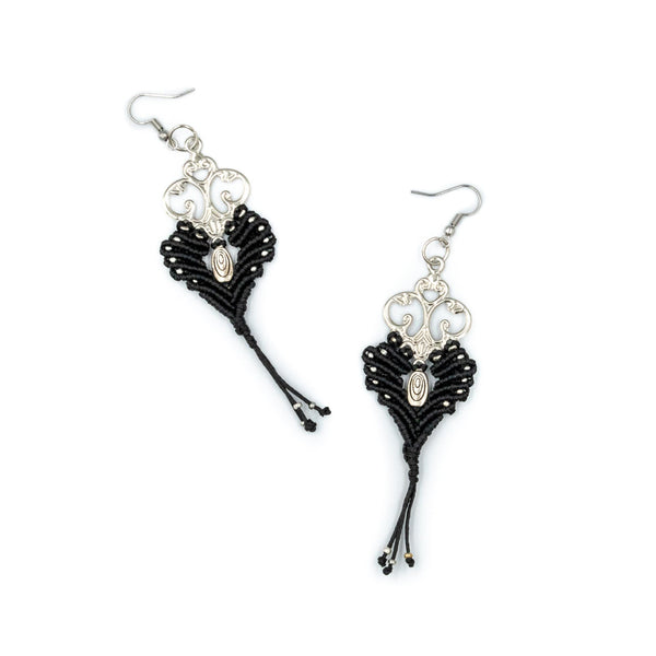 TISIPHONE | Black Macrame & Silver Ornament Earrings