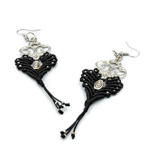 TISIPHONE | Black Macrame & Silver Ornament Earrings